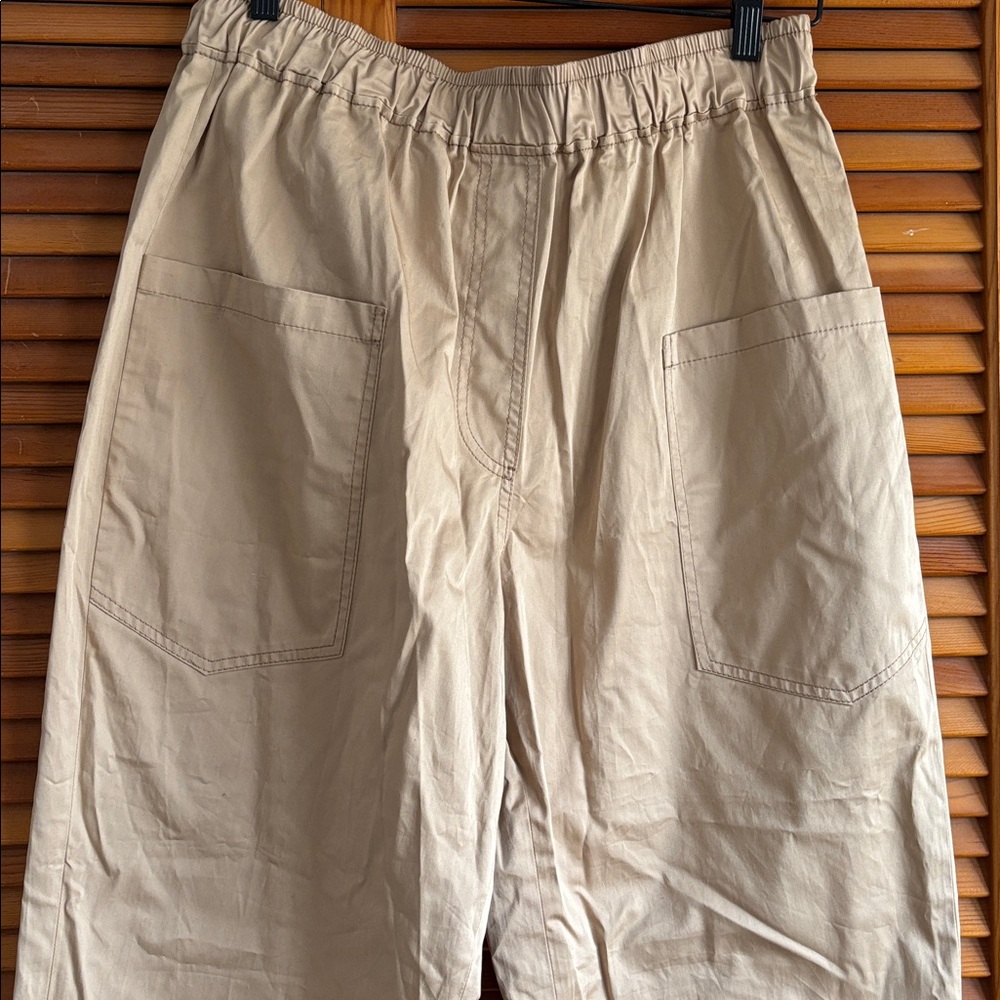 Zara Elastic‎ Waist Cargo Pants Small Wide Leg Pull On Womens Beige Tan Sz L NWT - Picture 4 of 14